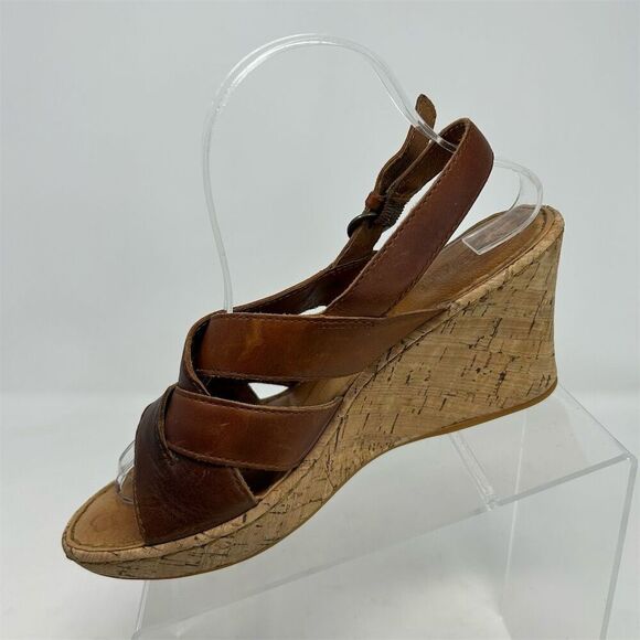 Born Women's Chestnut Brown Leather Slingback Wedge Sandals Size 9 Comfort - Picture 3 of 14